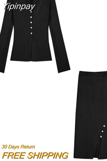 Yipinpay Spring 2 Piece Dress Set Pink Knitted Sweater Clothing Casual Cardigan Tops + Slim Elegant Midi Skirt Korea Suit Woman Chic